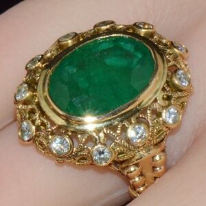 CERTIFIED NATURAL 7.32CTS EMERALD DIAMOND 18K SOLID GOLD FILIGREE COCKTAIL RING
